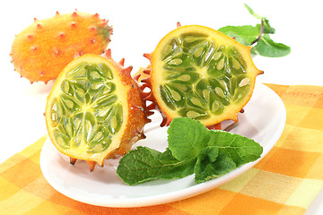Image showing horned melon on a plate