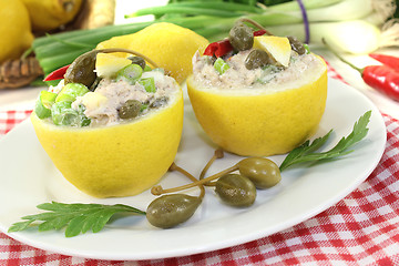 Image showing stuffed Lemons with tuna cream and capers