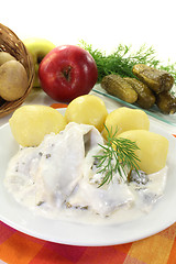 Image showing cream marinated herring with cucumbers