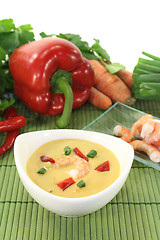 Image showing fresh Curry Soup with shrimp