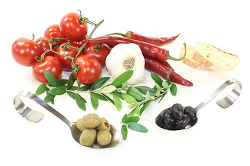 Image showing tasty olives with olive twig