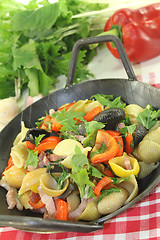 Image showing colorful pasta pan with tomatoes