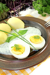 Image showing Frankfurt green sauce and potatoes