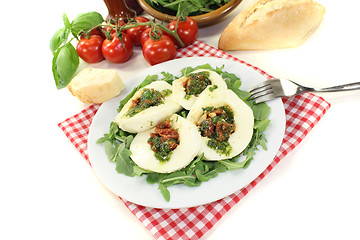 Image showing stuffed mozzarella with basil