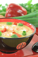 Image showing Curry soup with shrimp and chili
