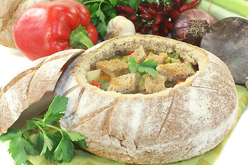 Image showing Bread soup with parsley