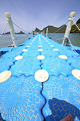 Image showing plastic pier   of a  green lagoon  thailand kho phangan   bay  