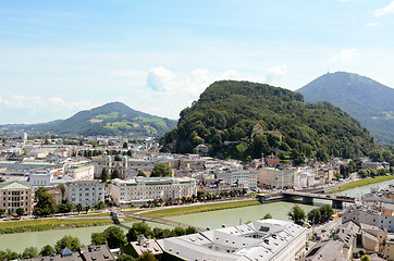 Image showing Salzach river flows through Salzburg city centre in Austria