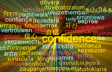 Image showing Confidence multilanguage wordcloud background concept glowing