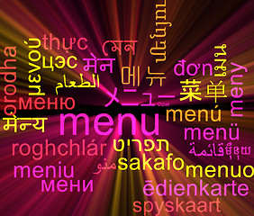 Image showing Menu multilanguage wordcloud background concept glowing