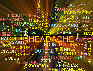 Image showing Headache multilanguage wordcloud background concept glowing