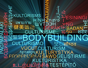 Image showing Bodybuilding multilanguage wordcloud background concept glowing