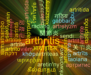 Image showing Arthritis multilanguage wordcloud background concept glowing