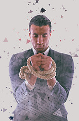 Image showing double exposure low poly design of business man and binary numbe