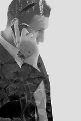 Image showing double exposure of business man and ocean fish