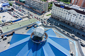 Image showing View on circus roof and traffic jam. Tyumen.Russia