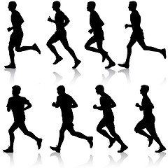 Image showing Set of silhouettes. Runners on sprint, men. illustration.