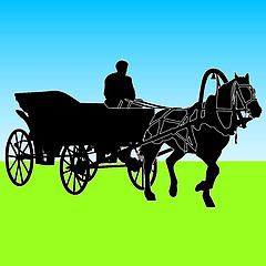 Image showing Silhouette  horse and carriage  with coachman. illustrati