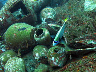 Image showing massive shipwreck, sits on a sandy seafloor in bali