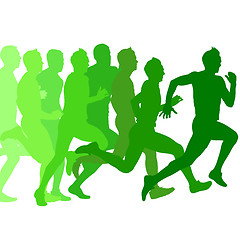 Image showing Set of green silhouettes. Runners on sprint, men. illustr