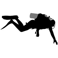 Image showing Black silhouette scuba divers. illustration.