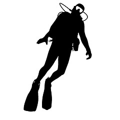 Image showing Black silhouette scuba divers.