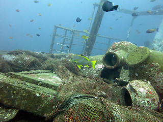 Image showing massive shipwreck, sits on a sandy seafloor in bali