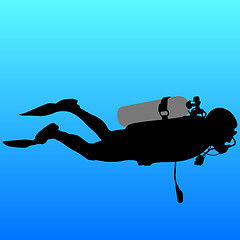 Image showing Black silhouette scuba divers. illustration.