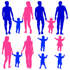 Image showing Blue, pink silhouettes Gay, lesbian couples and family 