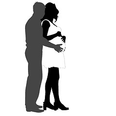 Image showing Silhouette Happy pregnant woman and her husband. illustra