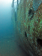 Image showing massive shipwreck, sits on a sandy seafloor in bali