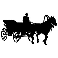 Image showing Silhouette  horse and carriage  with coachman. 