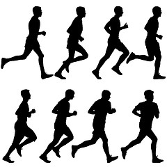 Image showing Set of silhouettes. Runners on sprint, men. illustration.