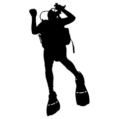 Image showing Black silhouette scuba divers.