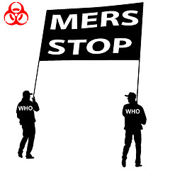 Image showing People carry a poster Stop Mers Corona Virus sign.  