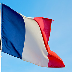 Image showing french waving flag in the blue sky  france  colour and wave