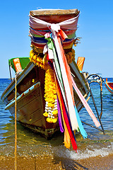 Image showing boat prow asia   the  bay  kho tao isle white  