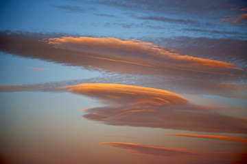 Image showing sunrise in the colored   white soft clouds and abstract  