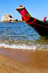 Image showing prow asia  the  kho tao bay isle white  beach    rocks   boat   