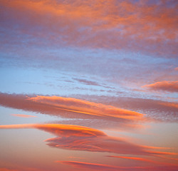 Image showing sunrise in the colored sky white soft clouds and abstract backgr