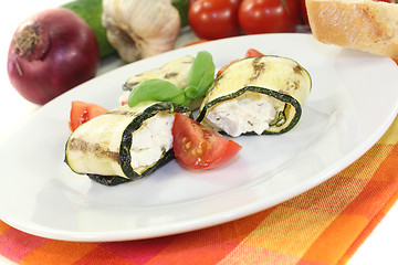 Image showing fresh stuffed courgette rolls