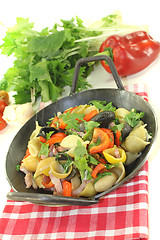 Image showing Pasta pan with turnip greens