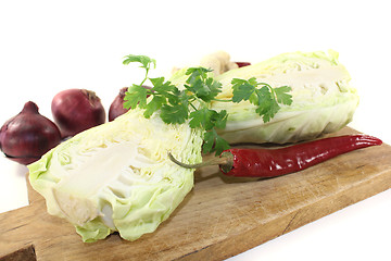 Image showing pointed cabbage with parsley and onions