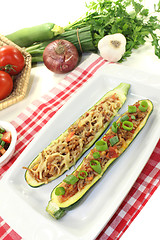 Image showing stuffed courgette with ground beef and cheese
