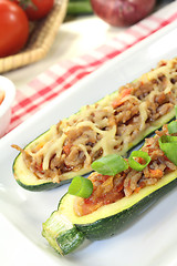 Image showing fresh stuffed courgette with ground beef and cheese