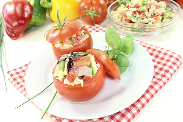 Image showing stuffed tomatoes with pasta salad