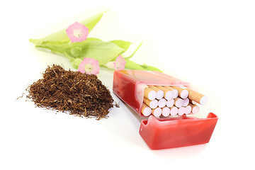 Image showing Tobacco with cigarettes case and leafs