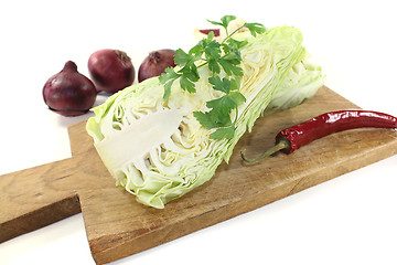 Image showing pointed cabbage with parsley and peppers