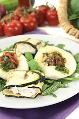 Image showing Courgette rolls and filled mozzarella with basil