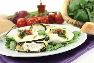 Image showing Courgette rolls and filled mozzarella